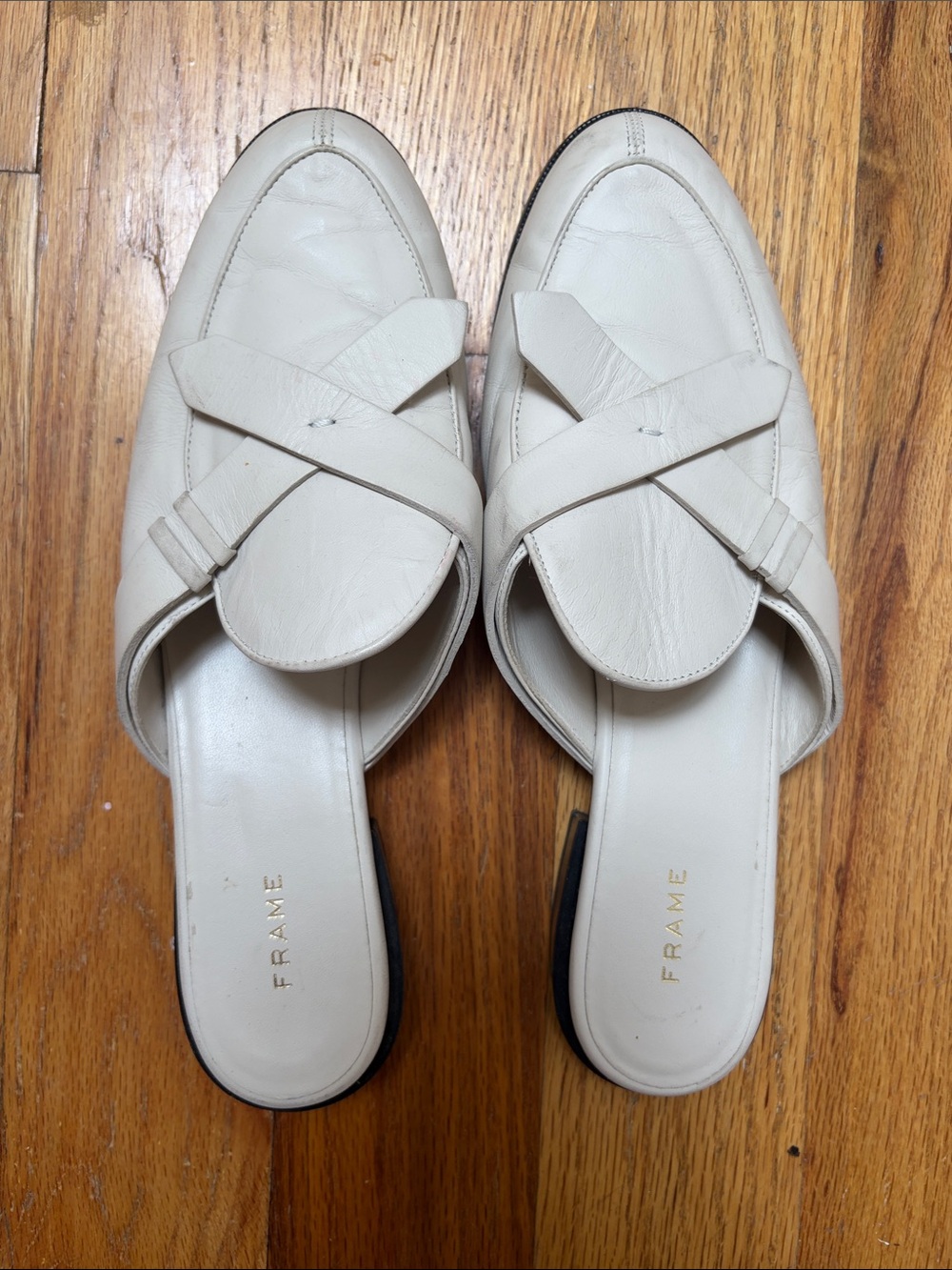 Frame Denim Cream Leather Mules